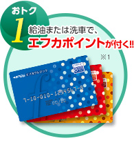 おトク1 給油または洗車で、エフカポイントが付く!!